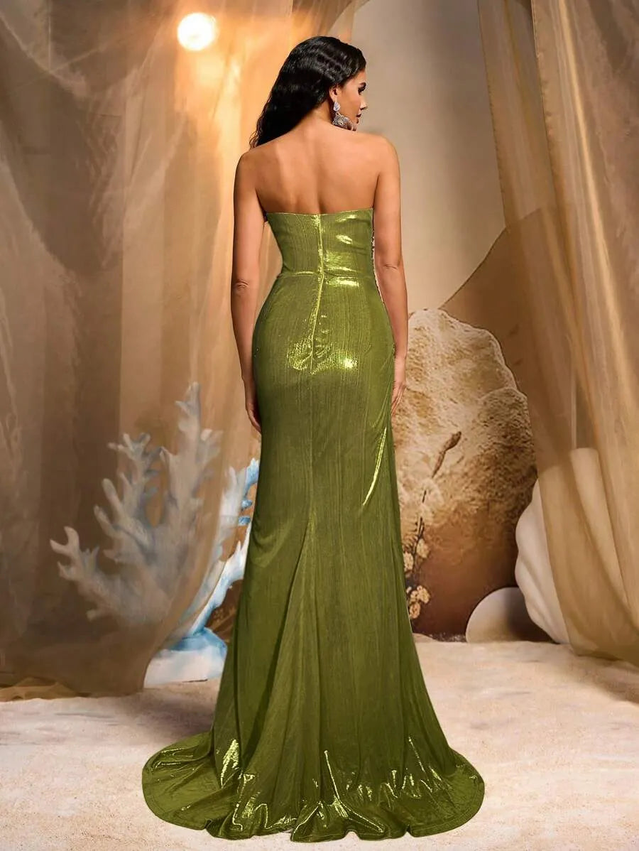 Vestido elegante y lujosa falda de sirena con plisado elástic