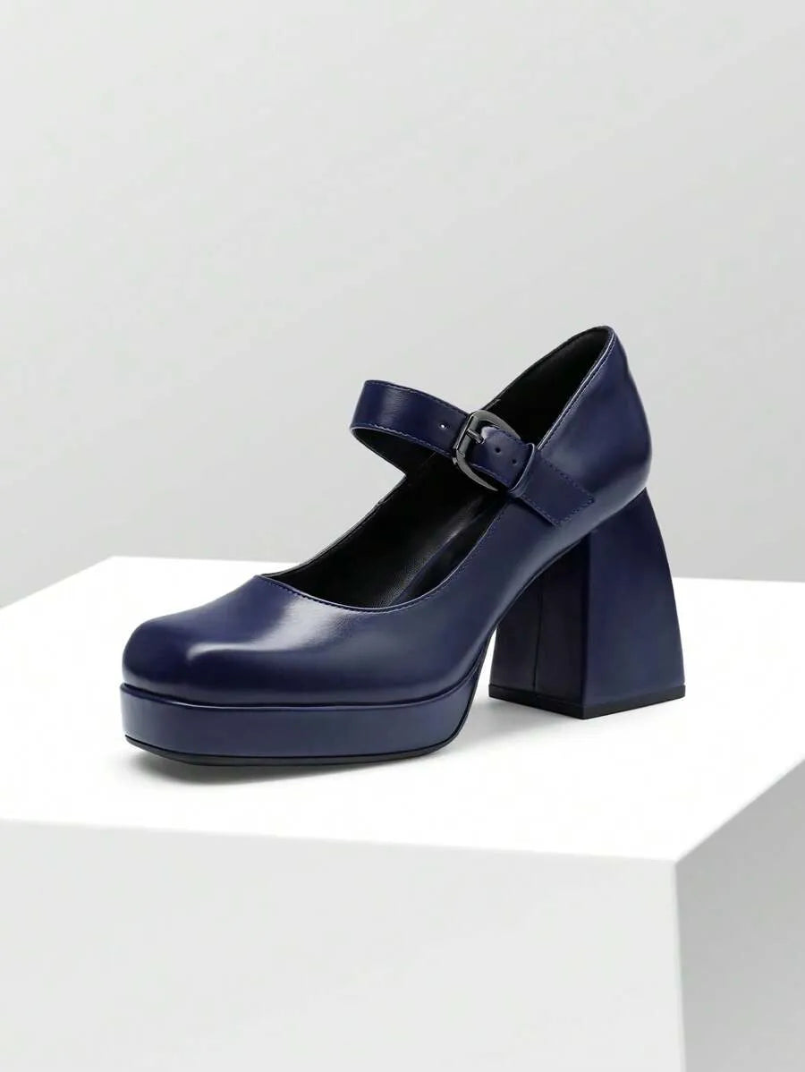 Zapatos de tacón de mujer Hebilla Liso mary Jane Elegante