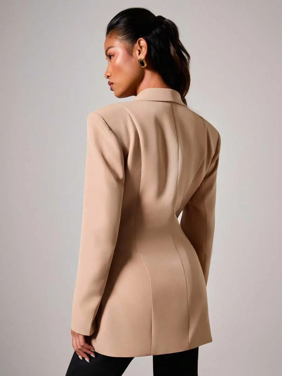 Blazer delgado y elegante para mujer con cuello de chal, manga larga