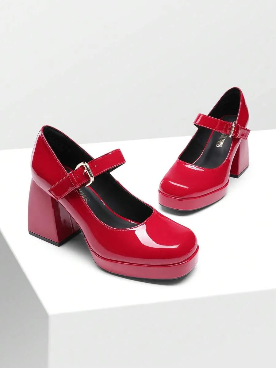Zapatos de tacón de mujer Hebilla Liso mary Jane Elegante