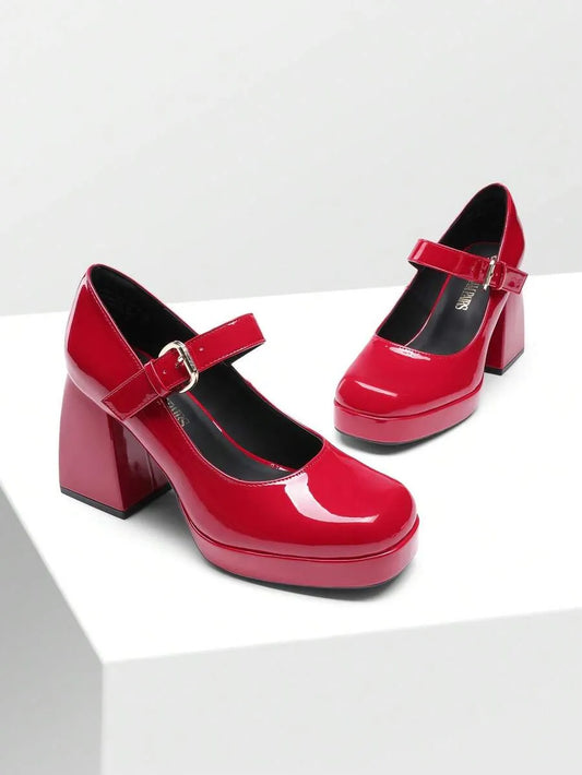 Zapatos de tacón de mujer Hebilla Liso mary Jane Elegante
