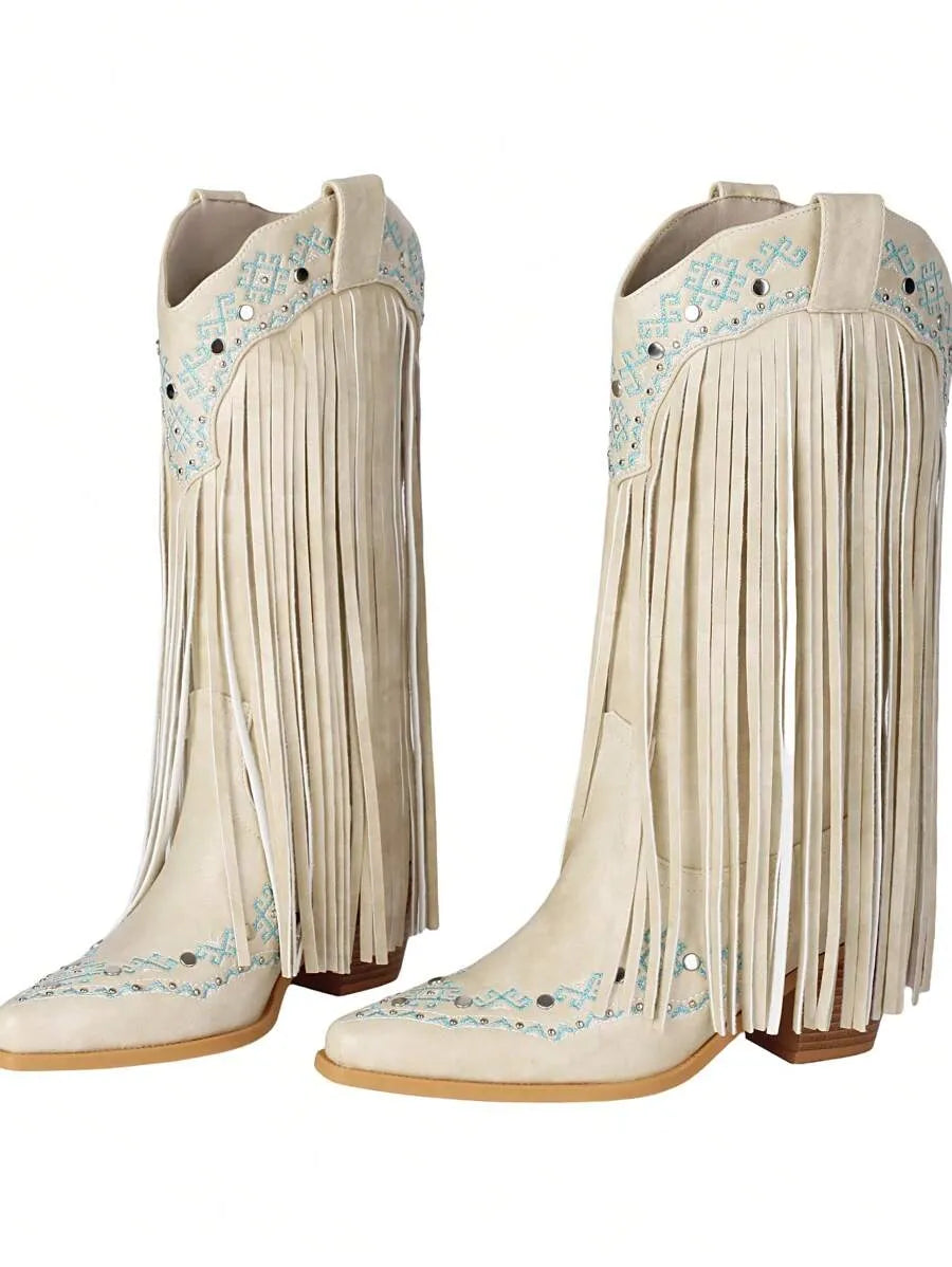 Botas vaqueras con flecos bordados para mujer