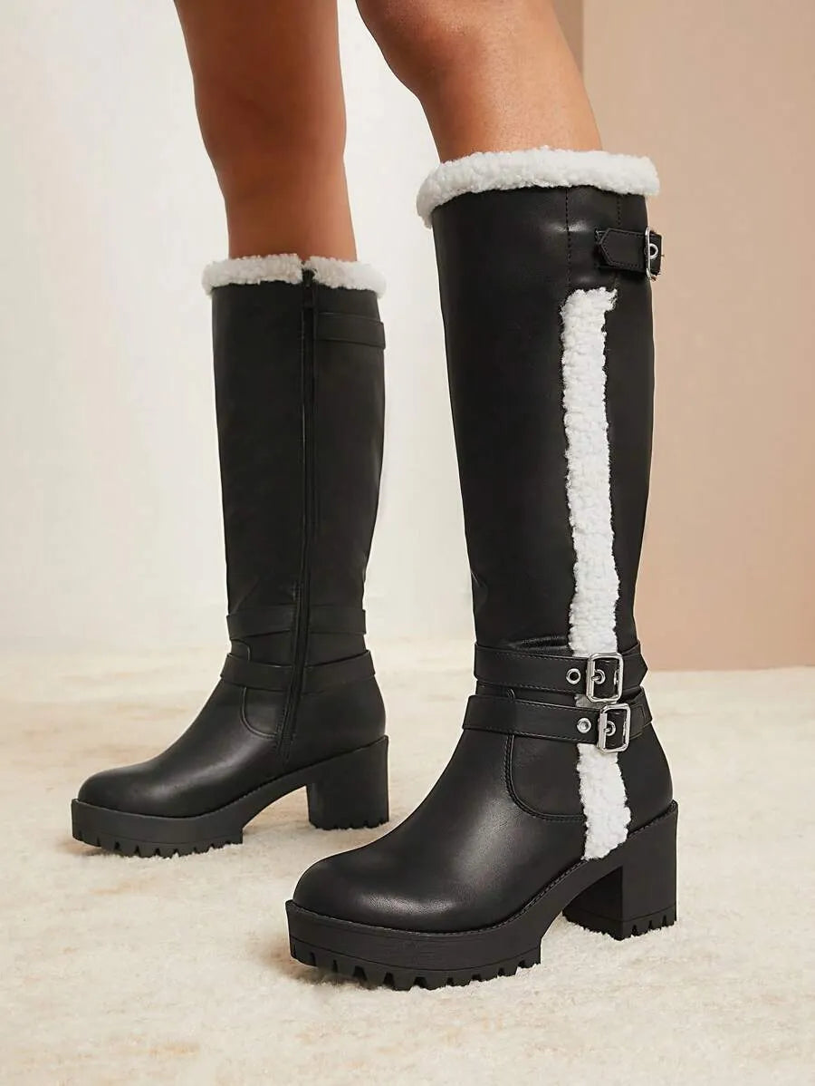 Botas altas hasta la rodilla con plataforma y tacón ancho