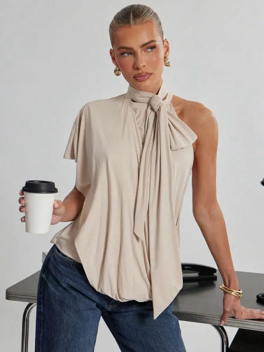 Blusa manga corta con cuello de corbata