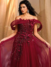 Vestido de gala con escote bardot