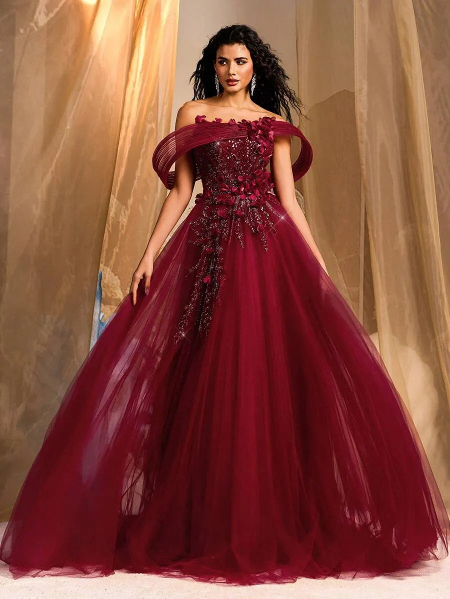 Vestido de gala con escote bardot
