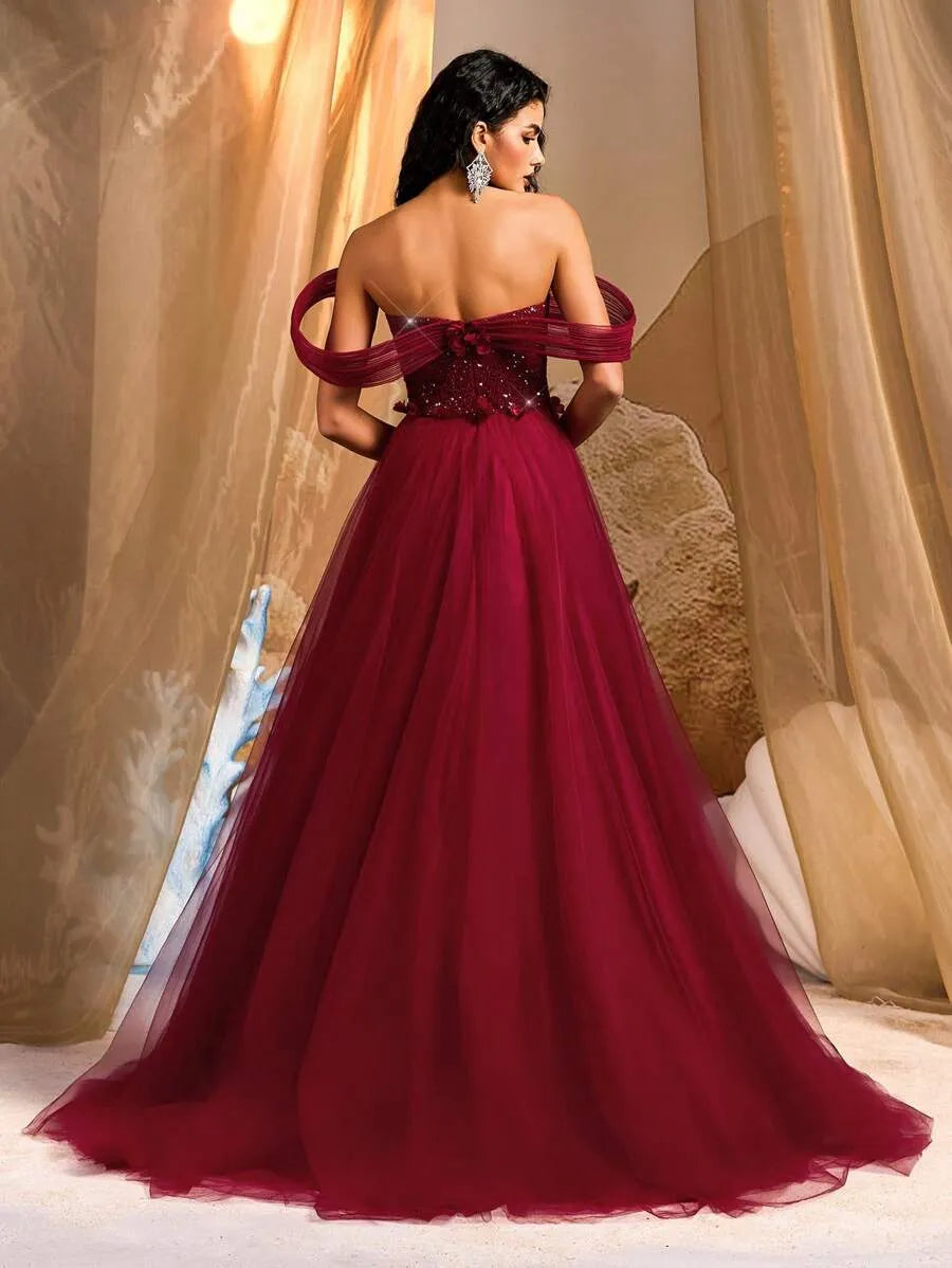 Vestido de gala con escote bardot