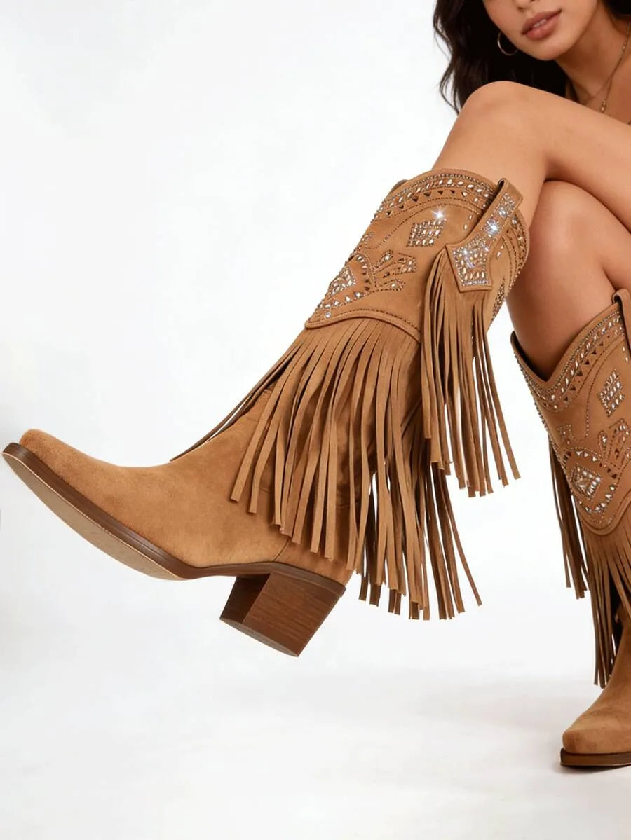 Botas vaqueras de mujer con flecos y pedrería