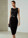 VESTIDO CON BORDADO FLORAL Y BAJO DIVIDIDO