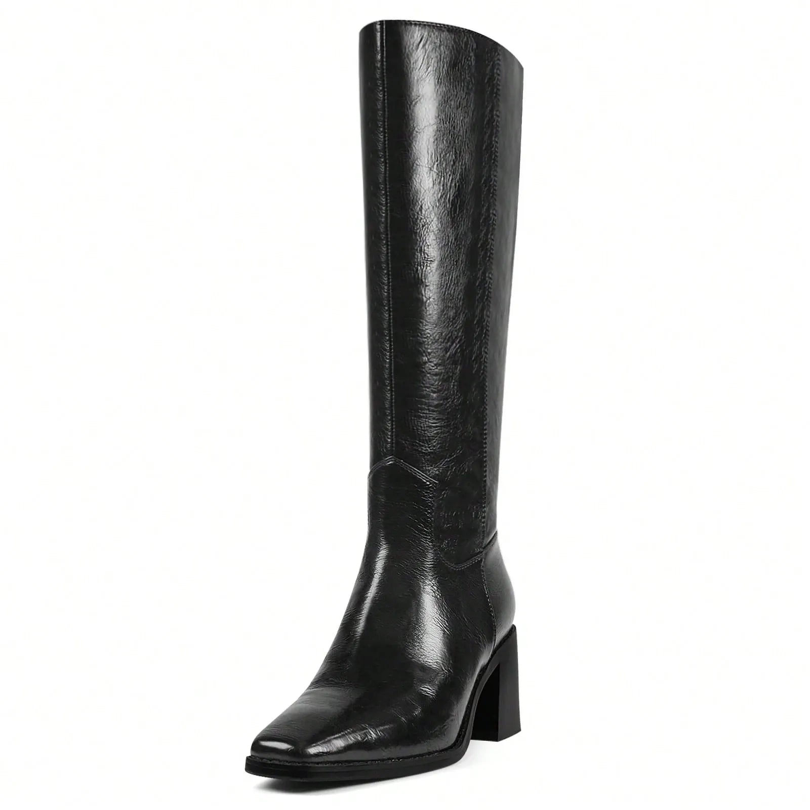 Botas altas para mujer con puntera cuadrada, tacón grueso