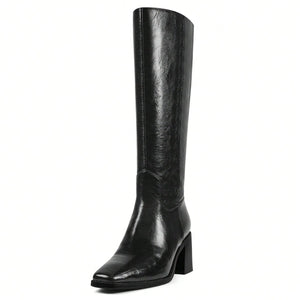 Botas altas para mujer con puntera cuadrada, tacón grueso