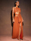 Vestido largo con detalle metálico y nudo