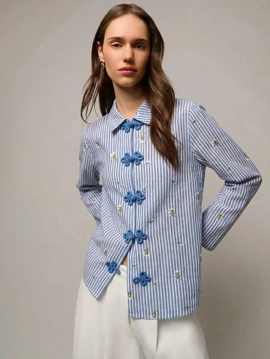 Blusa holgada con botones de estilo chino