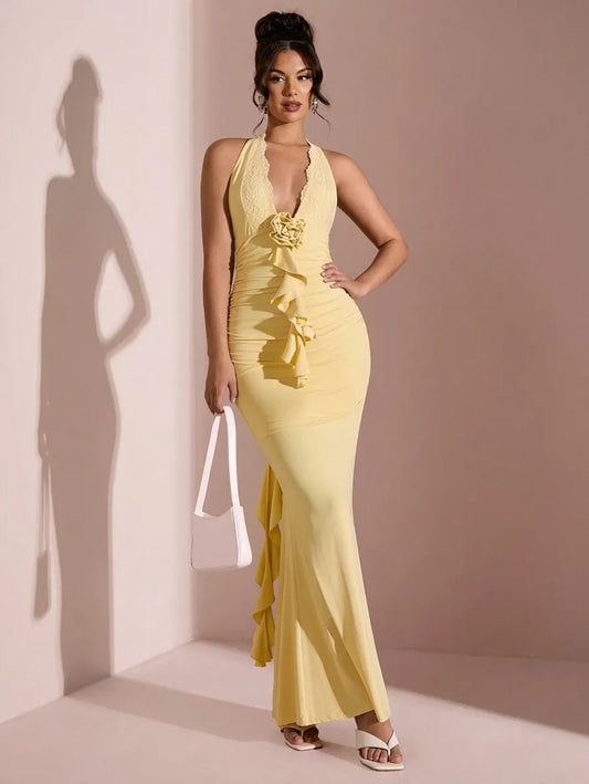 Vestido ajustado de sirena con cuello en V
