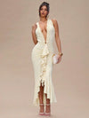 Vestido largo elegante de mujer con escote en V profundo