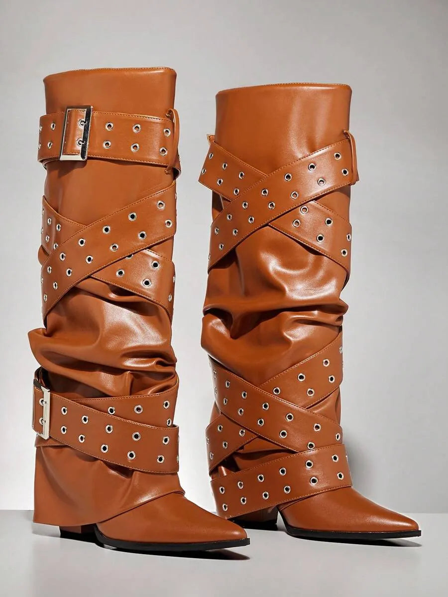Botas altas con tacón sexy y elegante para mujer