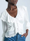 Blusa holgada de mujer de tela de gasa blanca