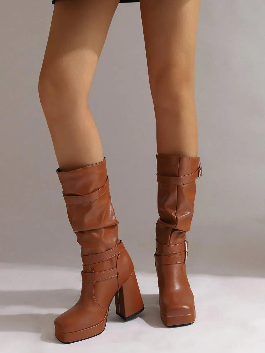 Botas altas de montar de estilo occidental con hebilla
