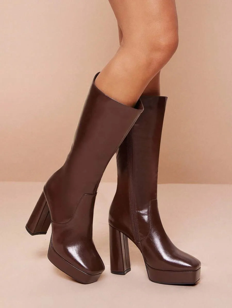 Botas altas hasta la rodilla con plataforma y tacón grueso