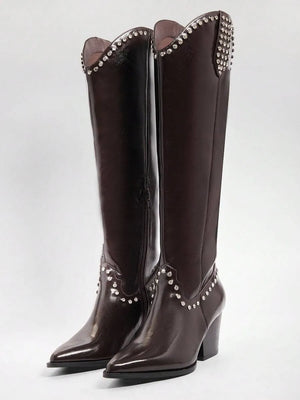 Botas altas de tacón de bloque con remaches