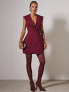 Vestido mini con cuello en V y cintura fruncida