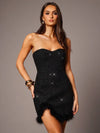 Vestido con borde de felpa sin tirantes y sexy para mujer