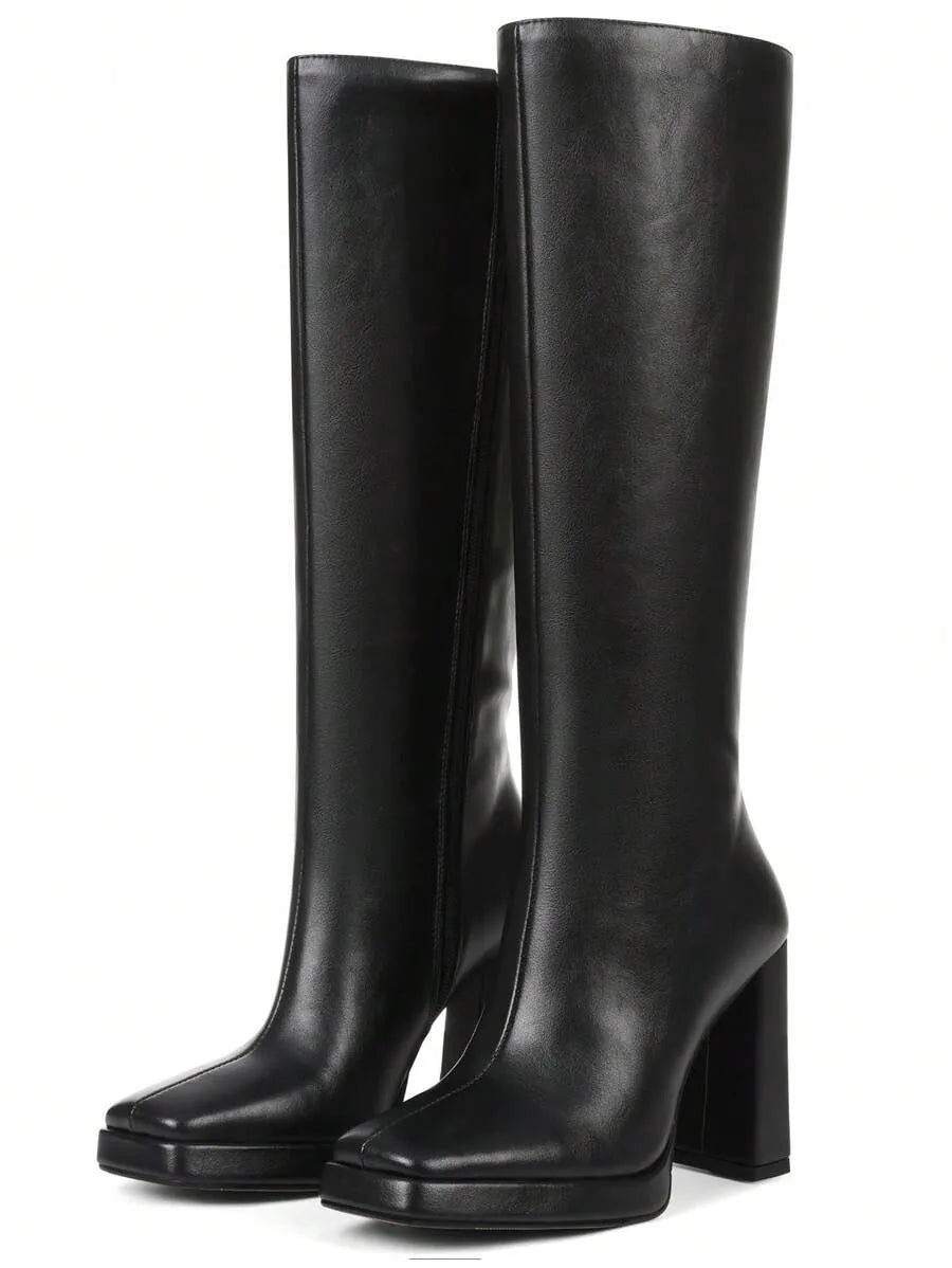 Botas altas para mujer de tacón alto grueso