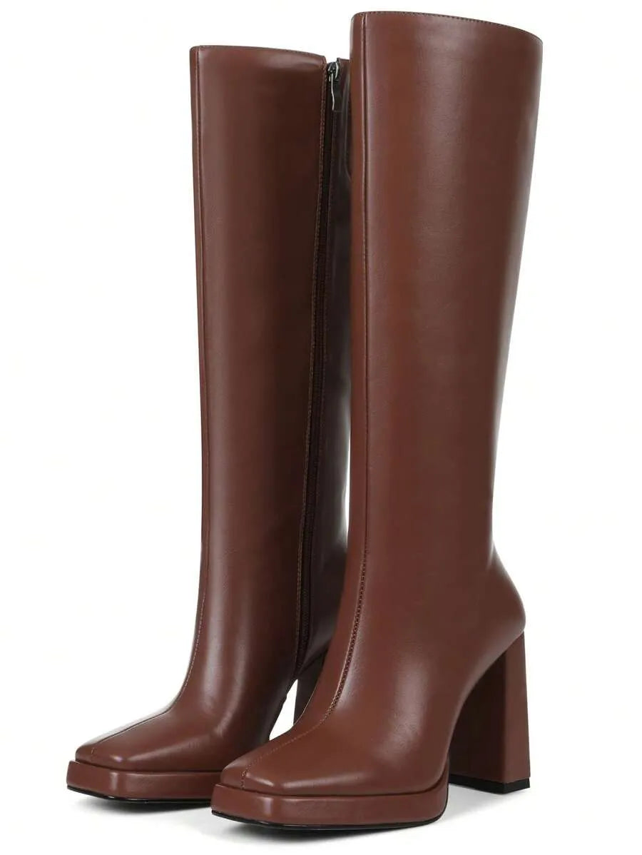 Botas altas para mujer de tacón alto grueso
