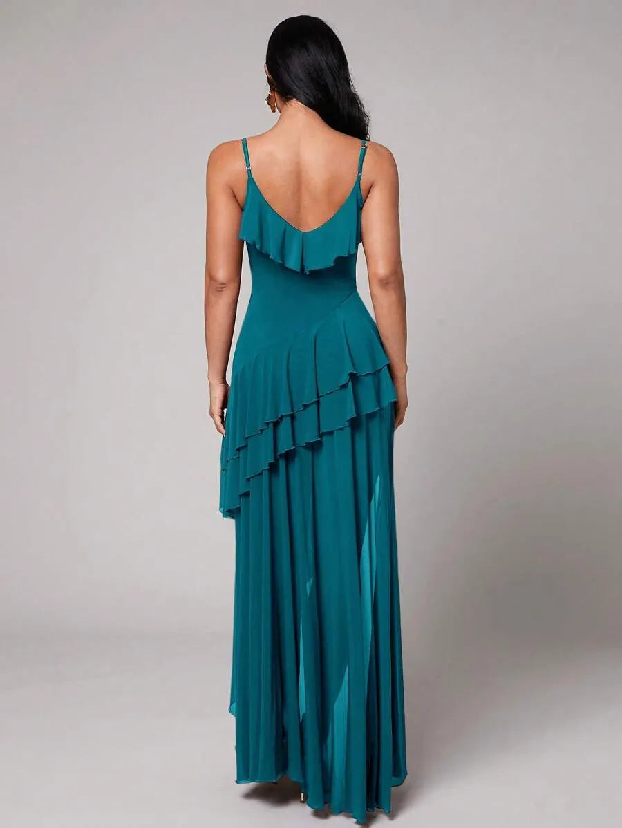 Vestido de color sólido con escote en V