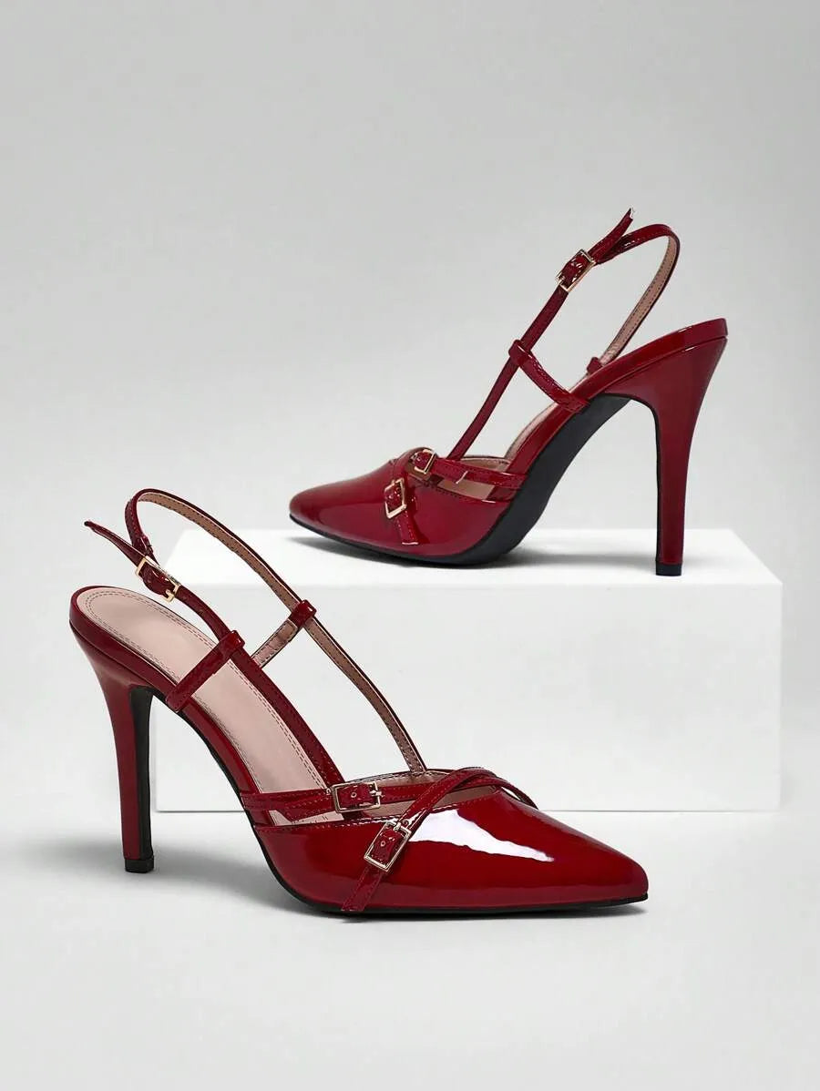 Tacones Stiletto de con punta afilada y hebilla de metal d
