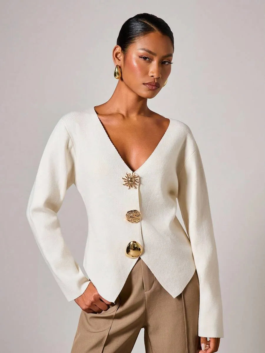 Cárdigan de mujer elegante con botones de metal