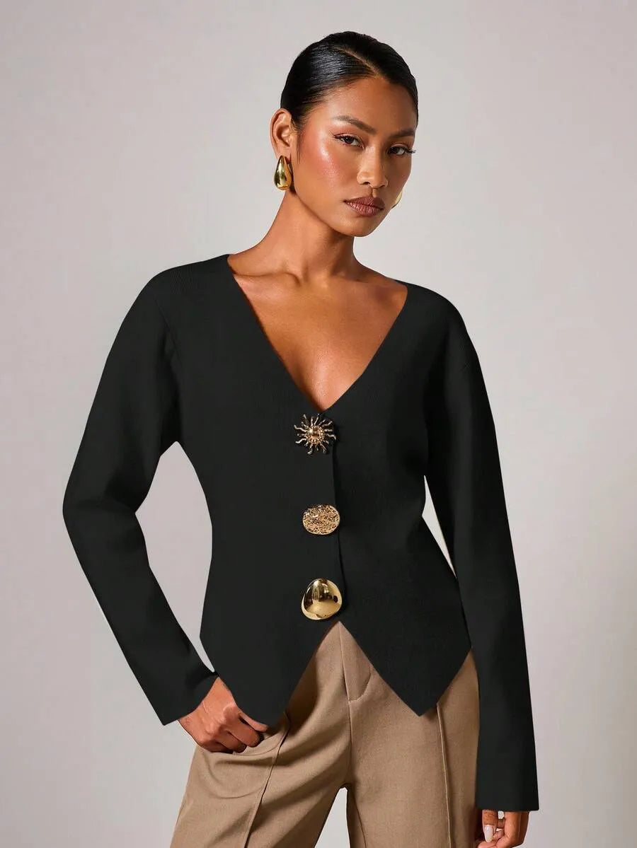 Cárdigan de mujer elegante con botones de metal