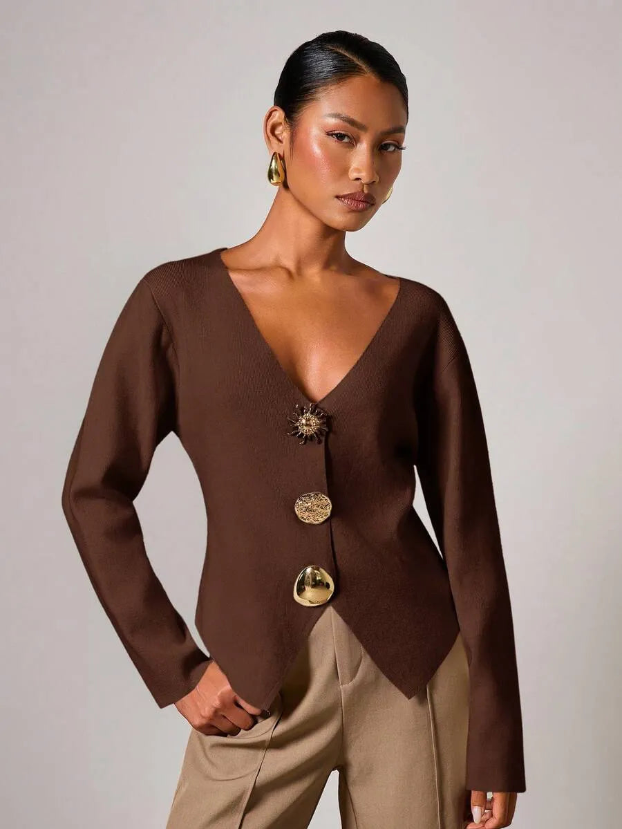 Cárdigan de mujer elegante con botones de metal