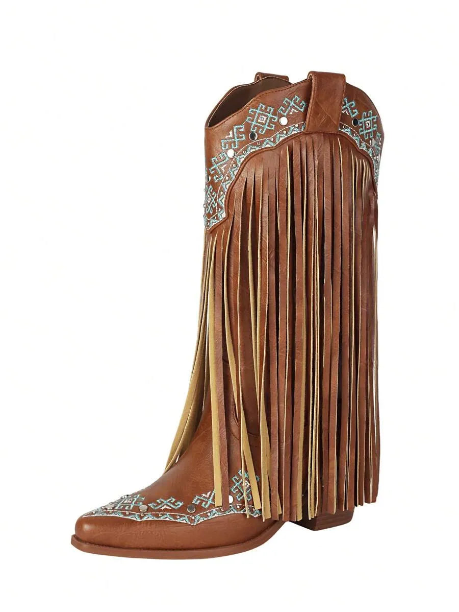 Botas vaqueras con flecos bordados para mujer