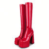 Botas altas de plataforma apilada para mujer con tacón alto