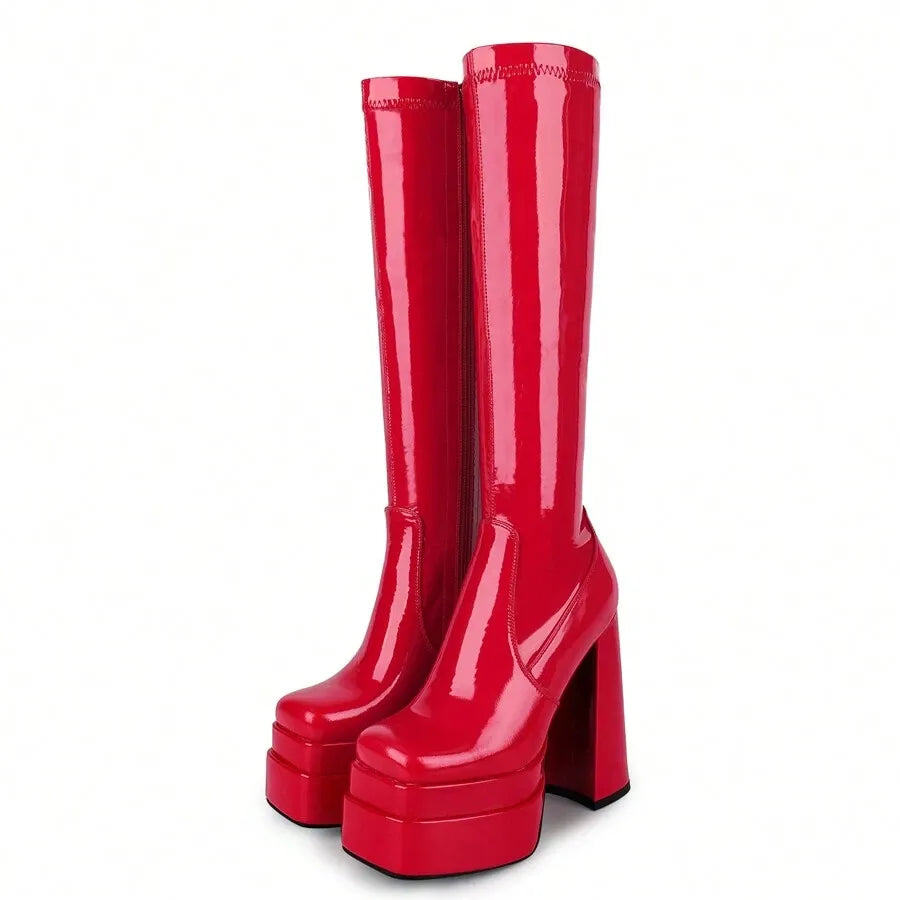 Botas altas de plataforma apilada para mujer con tacón alto