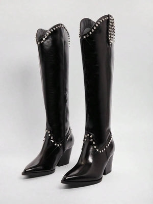 Botas altas de tacón de bloque con remaches