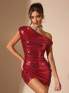Vestido mini ceñido con hombro asimétrico