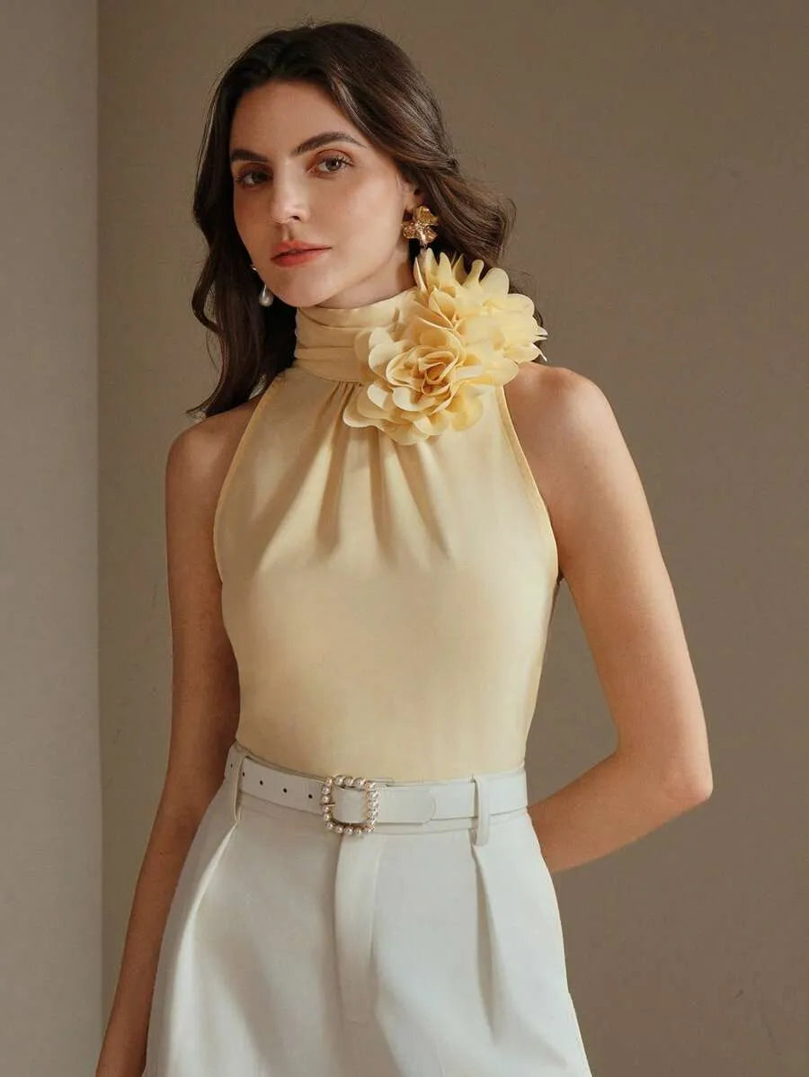 Blusa elegante de mujer con cuello de flores 3D