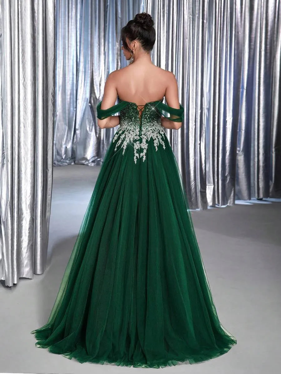 Vestido de noche de tren extra grande con escote