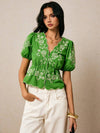 Blusa de manga corta con estampado de estilo vintage para mujer