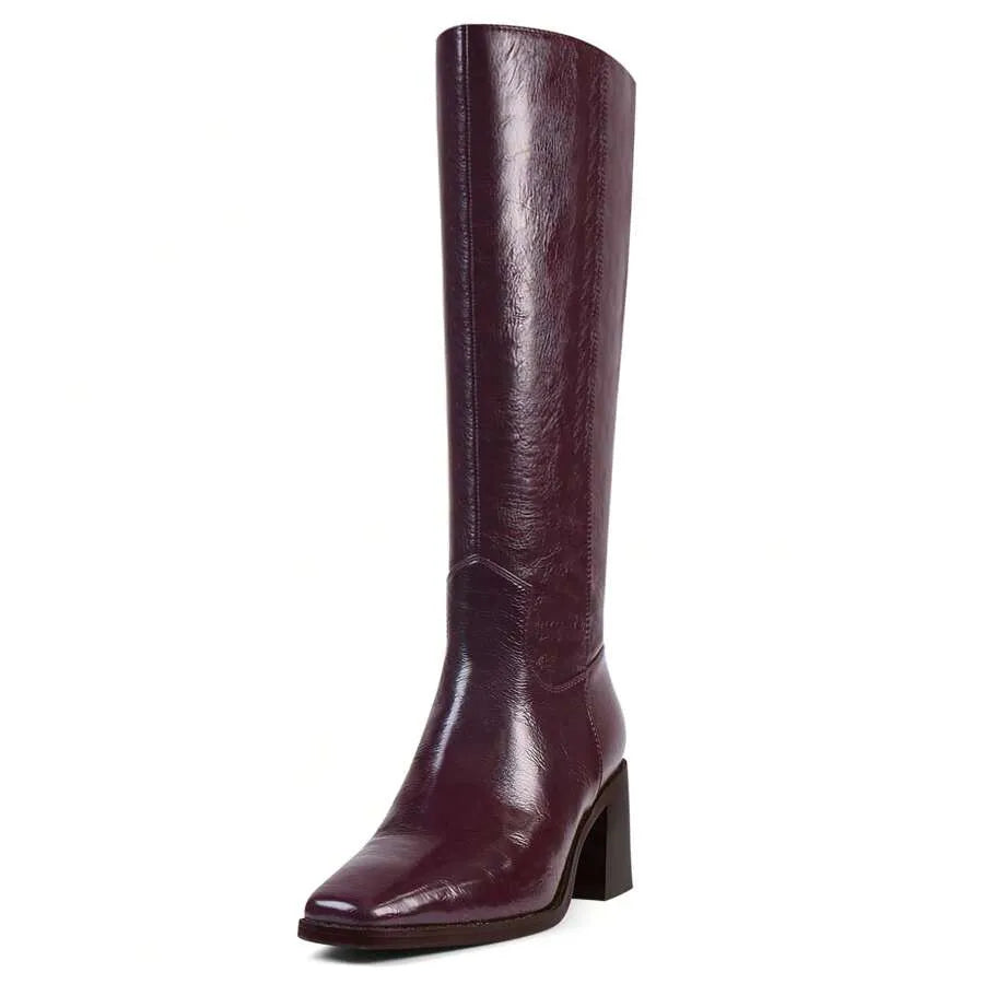Botas altas para mujer con puntera cuadrada, tacón grueso