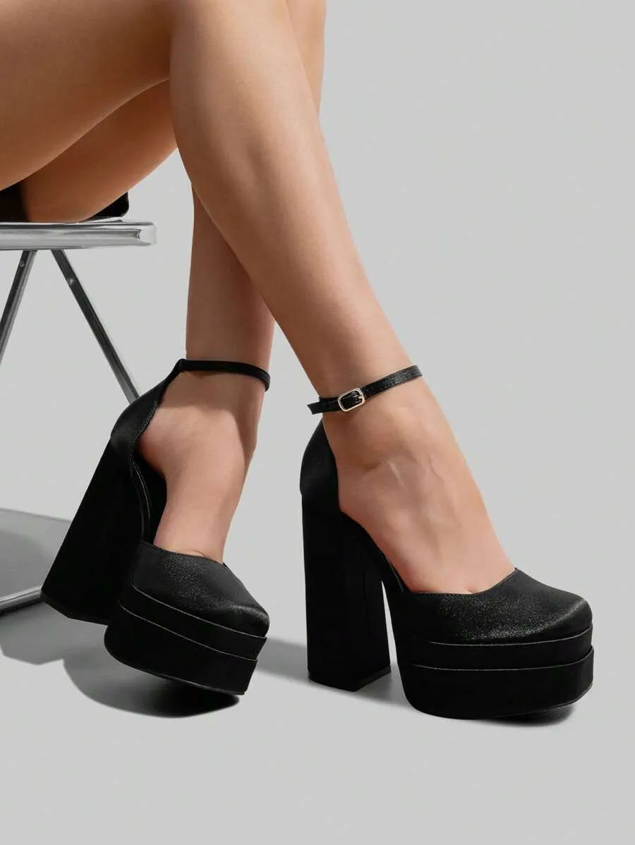 Zapatos de tacón ancho y grueso con plataforma