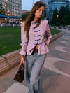 Blusa a rayas con elegante cuello mao