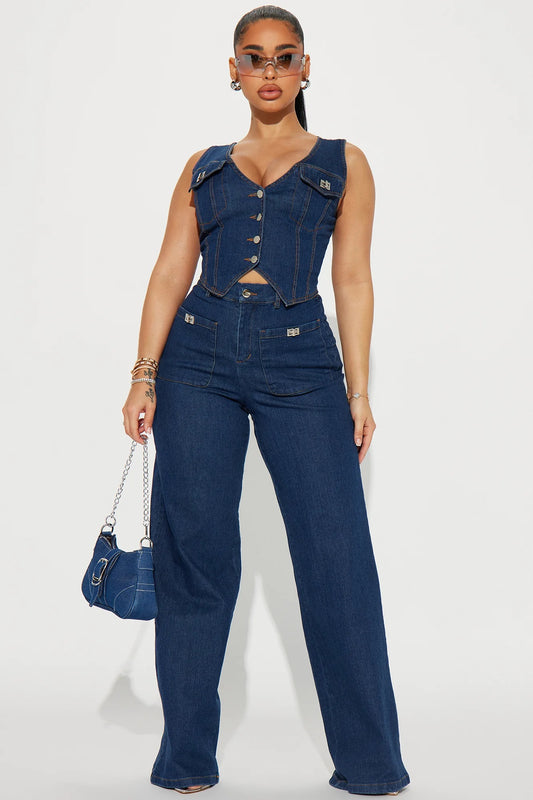 Conjunto top denim y pnatalon