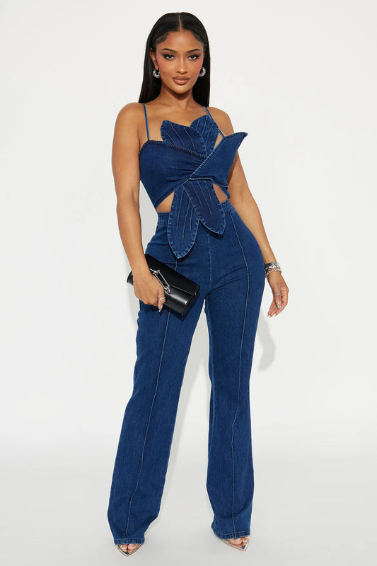 Enterizo Denim Flor 3D