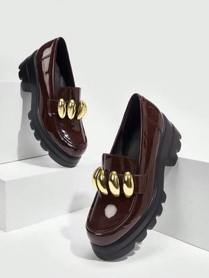 Mocasines de cuña de plataforma de punta redonda