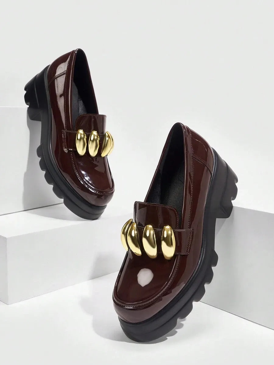 Mocasines de cuña de plataforma de punta redonda