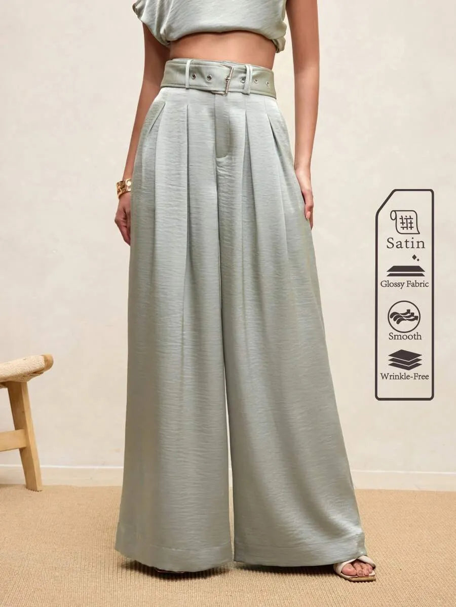 Pantalones anchos de mujer de diseño plisado elegante