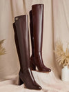 Botas altas de tacón grueso de imitación de piel marrón